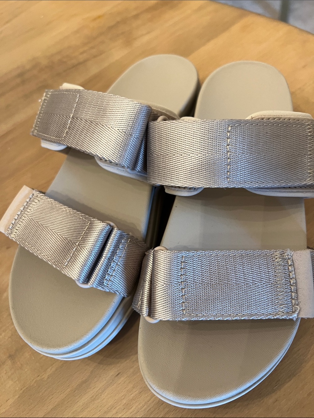 Abeo Taupe Adjustable Dual-Strap Slide Sandals
